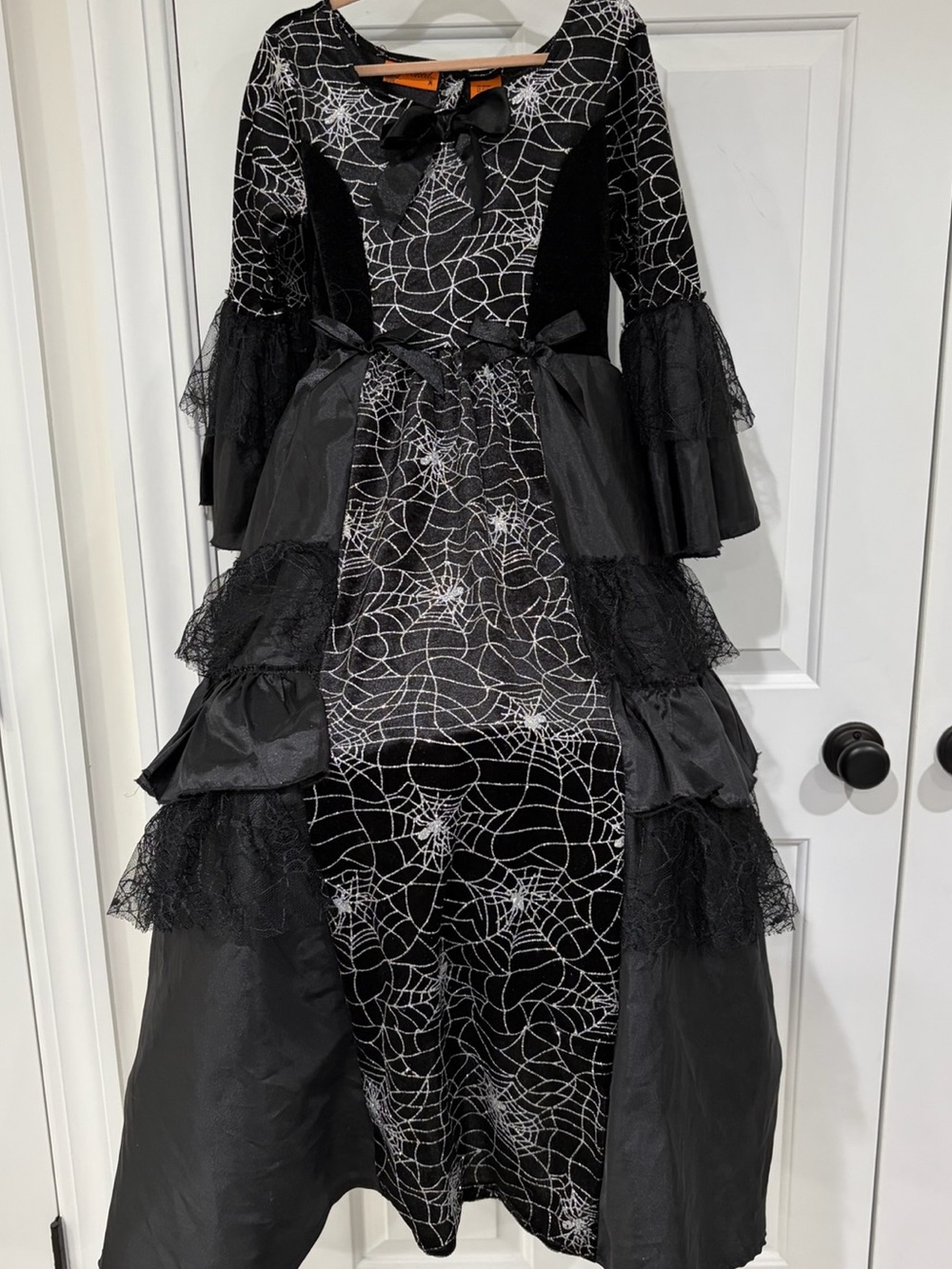 Black Spiderweb Gothic Witch Costume Dress for Girls Size M (10)